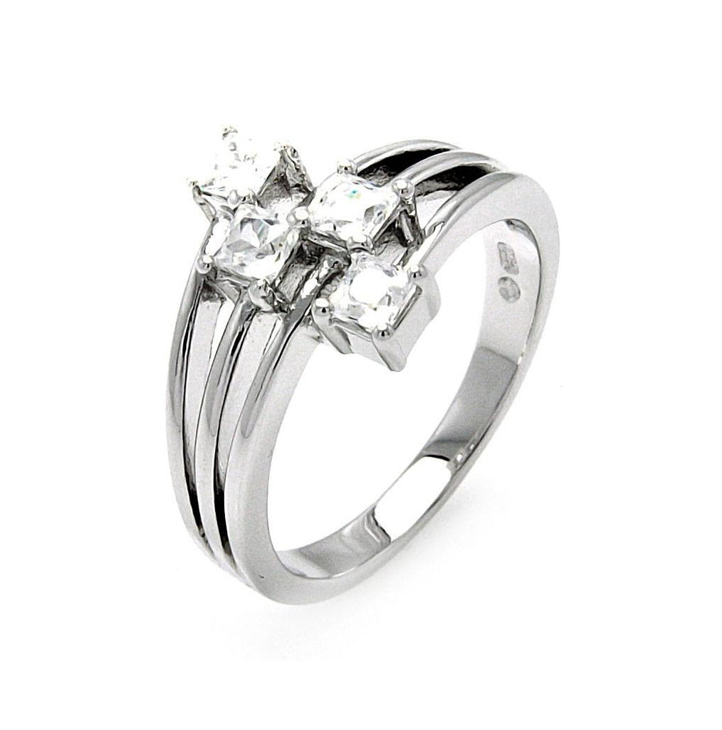 .925 Sterling Silver Rhodium Plated Multiple Square Clear Cz 4 Row Ring, <b>size: 5</b>