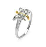 .925 Sterling Silver Rhodium & Gold Plated 2 Toned Clear Pave Set Cz Butterfly Ring, <b>size: 5</b>