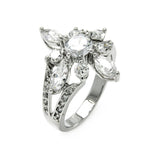 .925 Sterling Silver Rhodium Plated Clear Round & Marquise Cz Flower Ring, <b>size: 5</b>