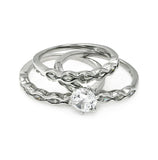 .925 Sterling Silver Rhodium Plated Clear Round Center Cz Bridal Ring Set, <b>size: 5</b>