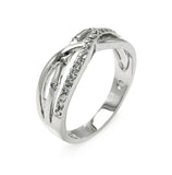 .925 Sterling Silver Rhodium Plated Clear Cz 3 Row Overlap Ring, <b>size: 5</b>