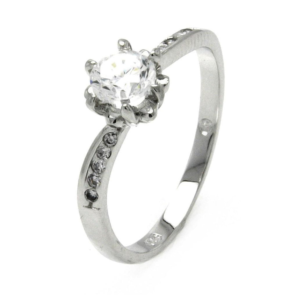 .925 Sterling Silver Rhodium Plated Clear Round Center Cz Bridal Ring, <b>size: 5</b>