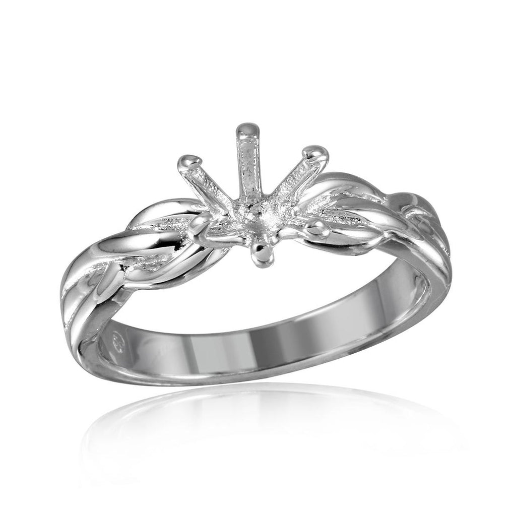 .925 Sterling Silver Rhodium Plated 6 Prong Setting Mounting Ring, <b>size: 5</b>