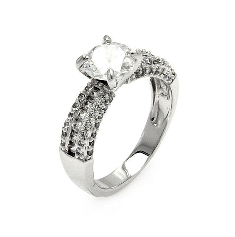 .925 Sterling Silver Rhodium Plated Clear Round Center Channel Set Cz Bridal Ring, <b>size: 5</b>