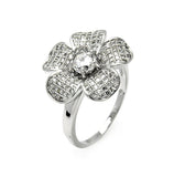 .925 Sterling Silver Rhodium Plated Clear Micro Pave Set Cz Flower Ring, <b>size: 5</b>