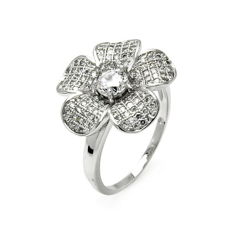 .925 Sterling Silver Rhodium Plated Clear Micro Pave Set Cz Flower Ring, <b>size: 5</b>