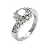 .925 Sterling Silver Rhodium Plated Clear Round Center Cz Flower Ring, <b>size: 5</b>