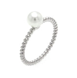 .925 Sterling Silver Rhodium Plated Pearl Center Bead Ring, <b>size: 5</b>