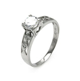 .925 Sterling Silver Rhodium Plated Clear Round Center Cz Diamond Shaped Sides Bridal Ring, <b>size: 5</b>