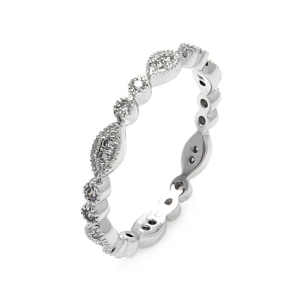 .925 Sterling Silver Rhodium Plated Clear Round & Marquise Cz Stackable Eternity Ring, <b>size: 5</b>