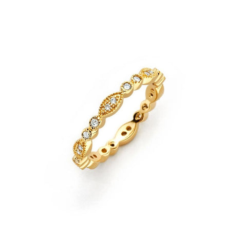 .925 Sterling Silver Gold Plated Clear Round & Marquise Cz Stackable Eternity Ring, <b>size: 5</b>