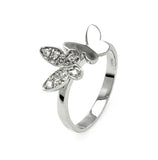 .925 Sterling Silver Rhodium Plated Clear Pave Set Cz Double Butterfly Ring, <b>size: 5</b>