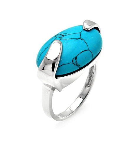 .925 Sterling Silver Rhodium Plated Oval Turquoise Ring, <b>size: 5</b>