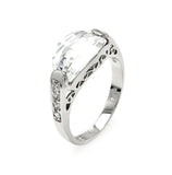 .925 Sterling Silver Rhodium Plated Oval Clear Center & Round Cz Ring, <b>size: 5</b>