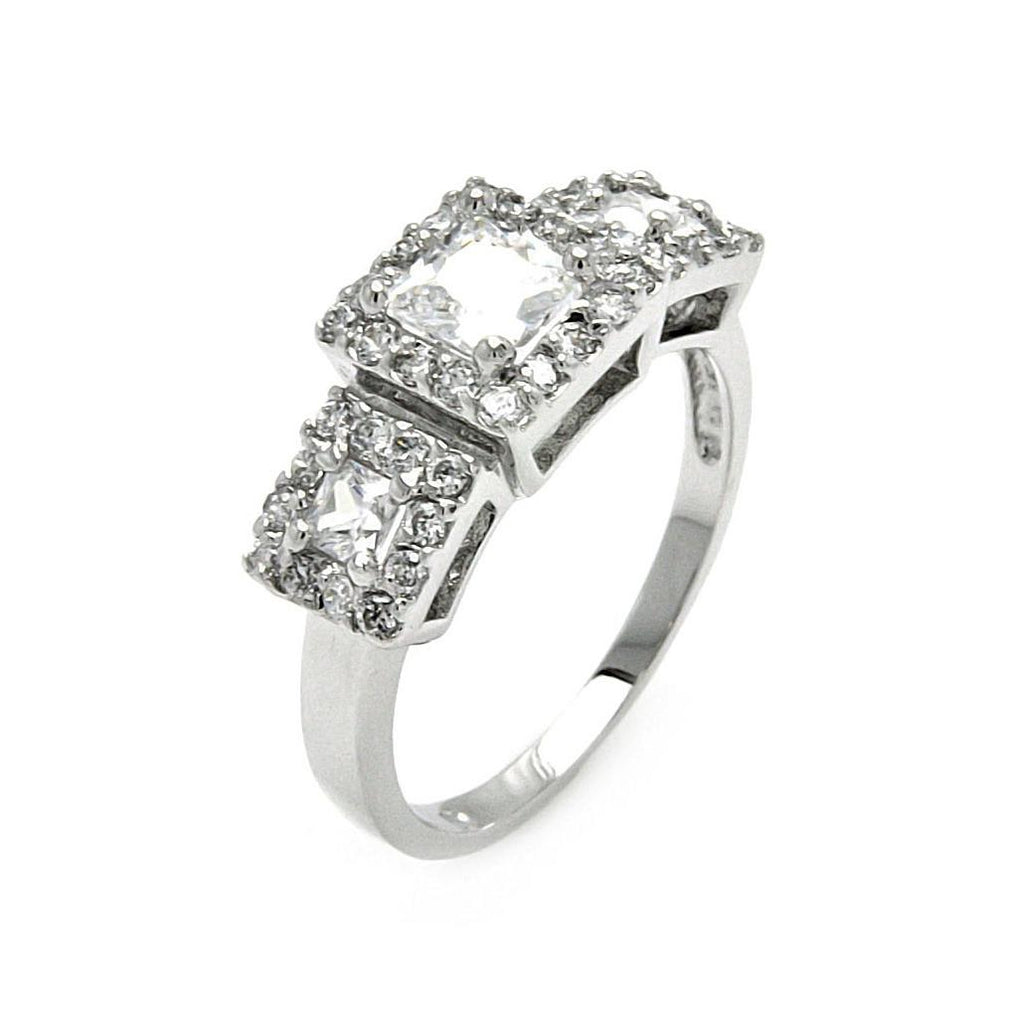 .925 Sterling Silver Rhodium Plated 3 Set Clear Cz Square Bridal Ring, <b>size: 5</b>