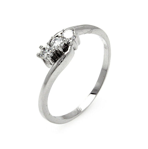 .925 Sterling Silver Rhodium Plated 3 Clear Cz Twist Ring, <b>size: 5</b>