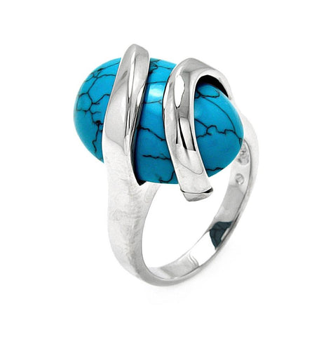 .925 Sterling Silver Rhodium Plated Sideways Oval Turquoise Ring, <b>size: 5</b>