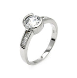 .925 Sterling Silver Rhodium Plated Clear Round Center & Baguette Cz Bridal Ring, <b>size: 5</b>