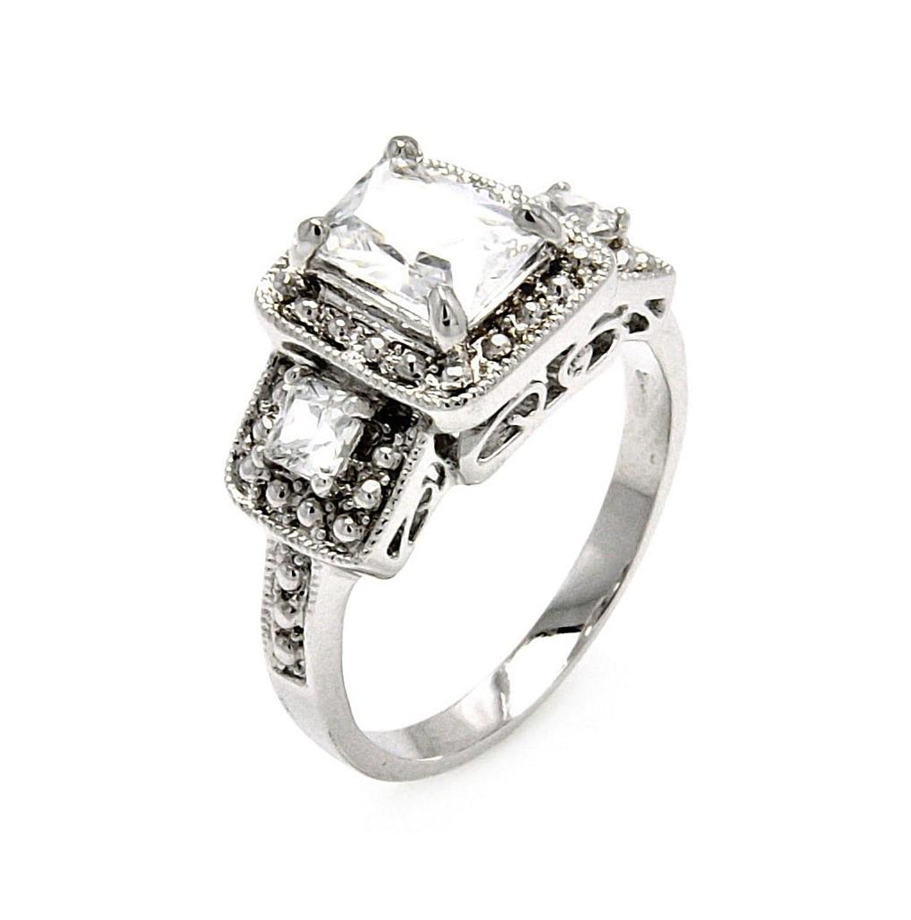 .925 Sterling Silver Rhodium Plated 3 Set Square Clear Cz Bridal Ring, <b>size: 5</b>