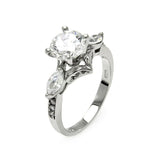 .925 Sterling Silver Rhodium Plated Clear Round Center & Marquise Sides Cz Bridal Ring, <b>size: 5</b>