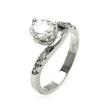 .925 Sterling Silver Rhodium Plated Clear Round Center Cz Twist Bridal Ring, <b>size: 5</b>