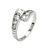 .925 Sterling Silver Rhodium Plated Clear Channel Set Cz Overlap Ring, <b>size: 5</b>