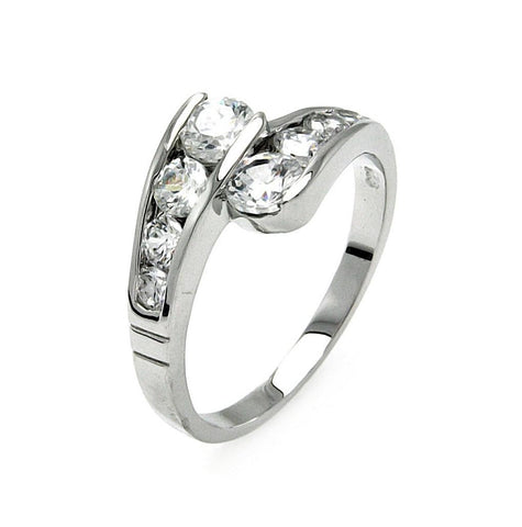 .925 Sterling Silver Rhodium Plated Clear Channel Set Cz Overlap Ring, <b>size: 5</b>