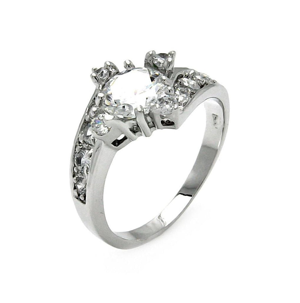 .925 Sterling Silver Rhodium Plated Clear Round Center Pave Set Cz Bridal Ring, <b>size: 5</b>