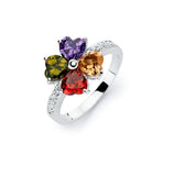 .925 Sterling Silver Rhodium Plated Multi Colored Cz Flower Ring, <b>size: 5</b>