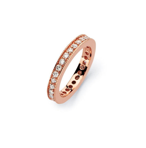 .925 Sterling Silver Rose Gold Plated Clear Channel Set Cz Stackable Eternity Bridal Ring, <b>size: 5</b>