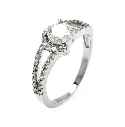 .925 Sterling Silver Rhodium Plated Clear Round Center Cz Open Bridal Ring, <b>size: 5</b>