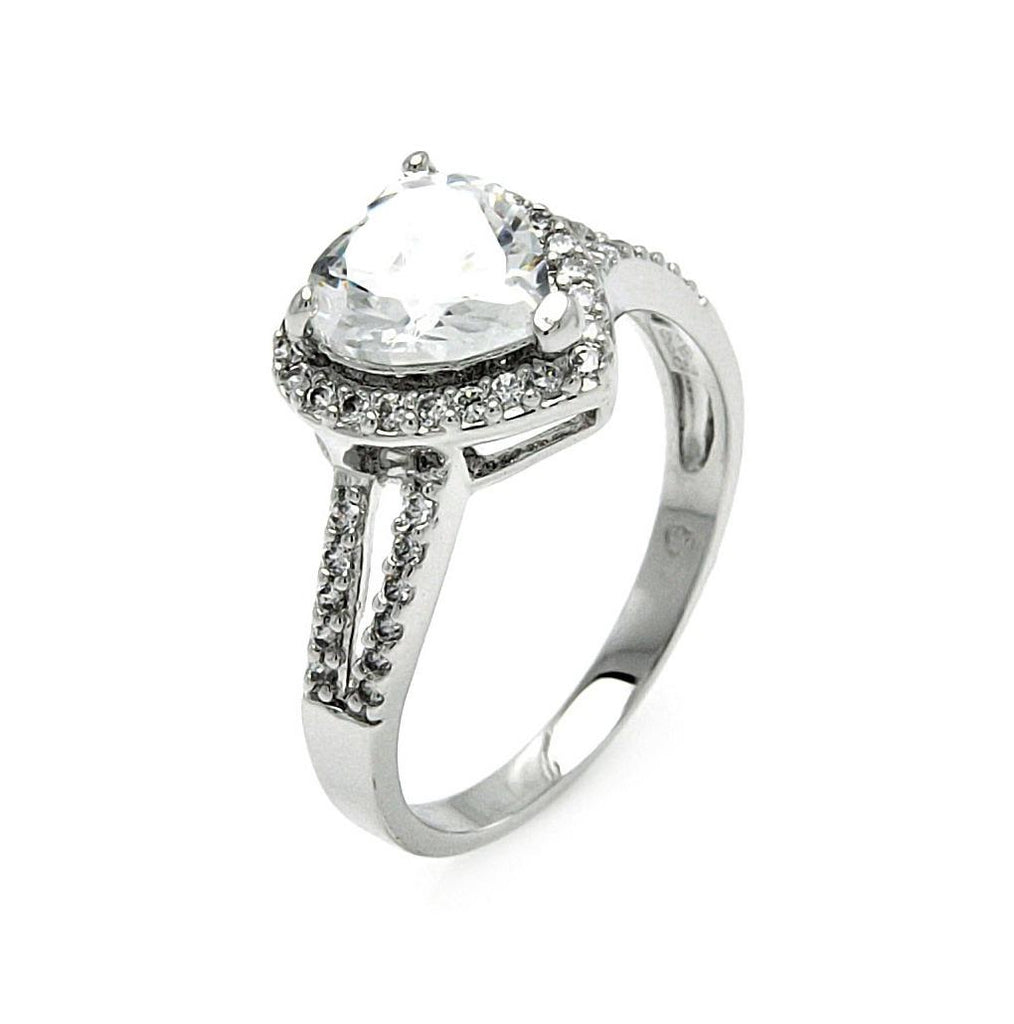 .925 Sterling Silver Rhodium Plated Clear Cz Heart Bridal Ring, <b>size: 5</b>