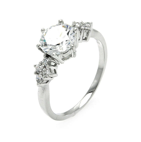 .925 Sterling Silver Rhodium Plated Round Center Diamond Shaped Sides Cz Bridal Ring, <b>size: 5</b>