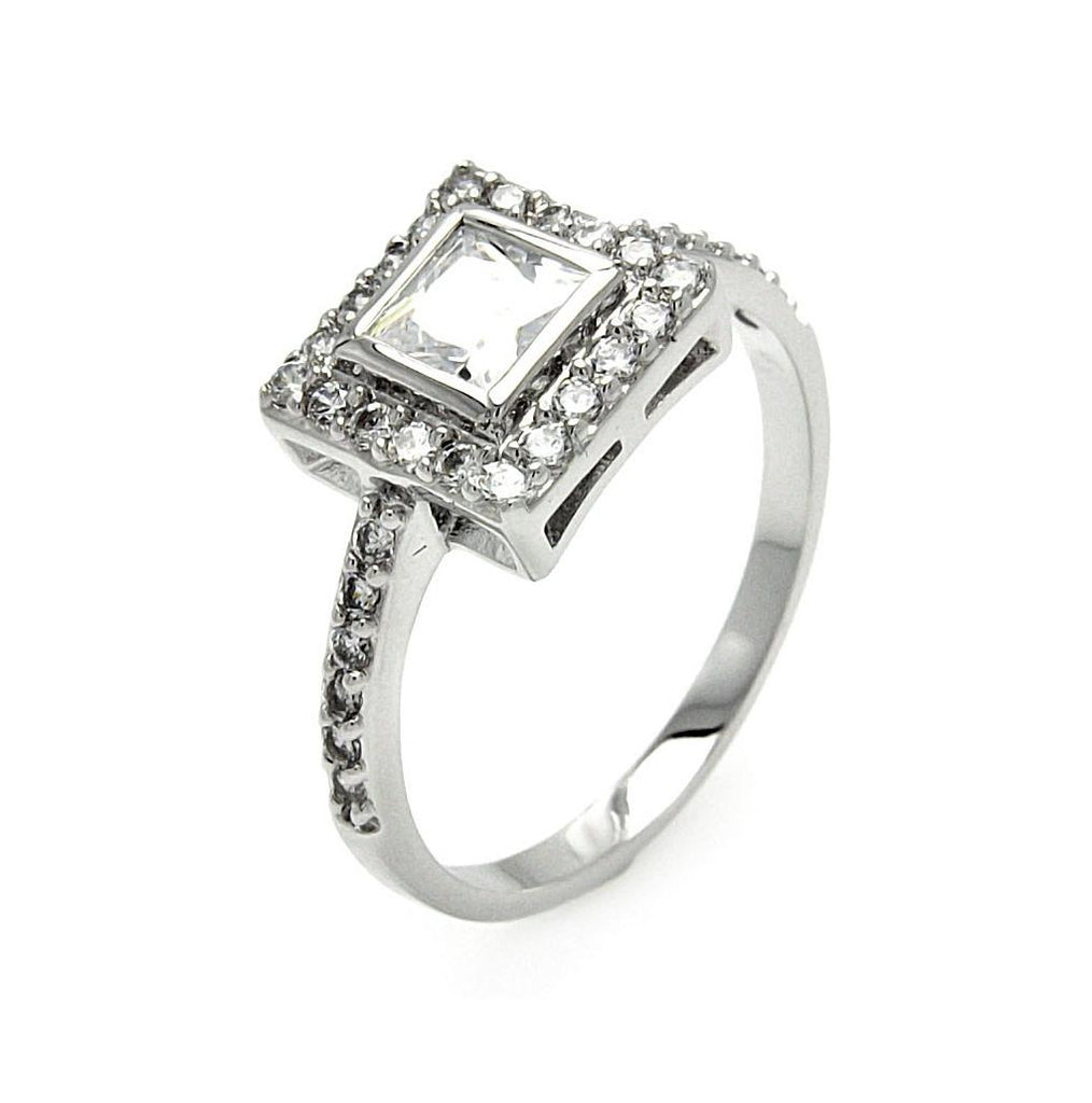 .925 Sterling Silver Rhodium Plated Clear Cluster Cz Square Bridal Ring, <b>size: 5</b>