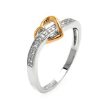 .925 Sterling Silver Rhodium & Gold Plated 2 Toned Clear Pave Set Cz Heart Ring, <b>size: 5</b>