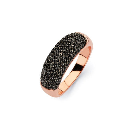 .925 Sterling Silver Black Rhodium & Rose Gold Plated Black Micro Pave Set Cz Half Ring