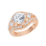 .925 Sterling Silver Rose Gold Plated Multi Shaped Clear Cz Dome Ring, <b>size: 5</b>