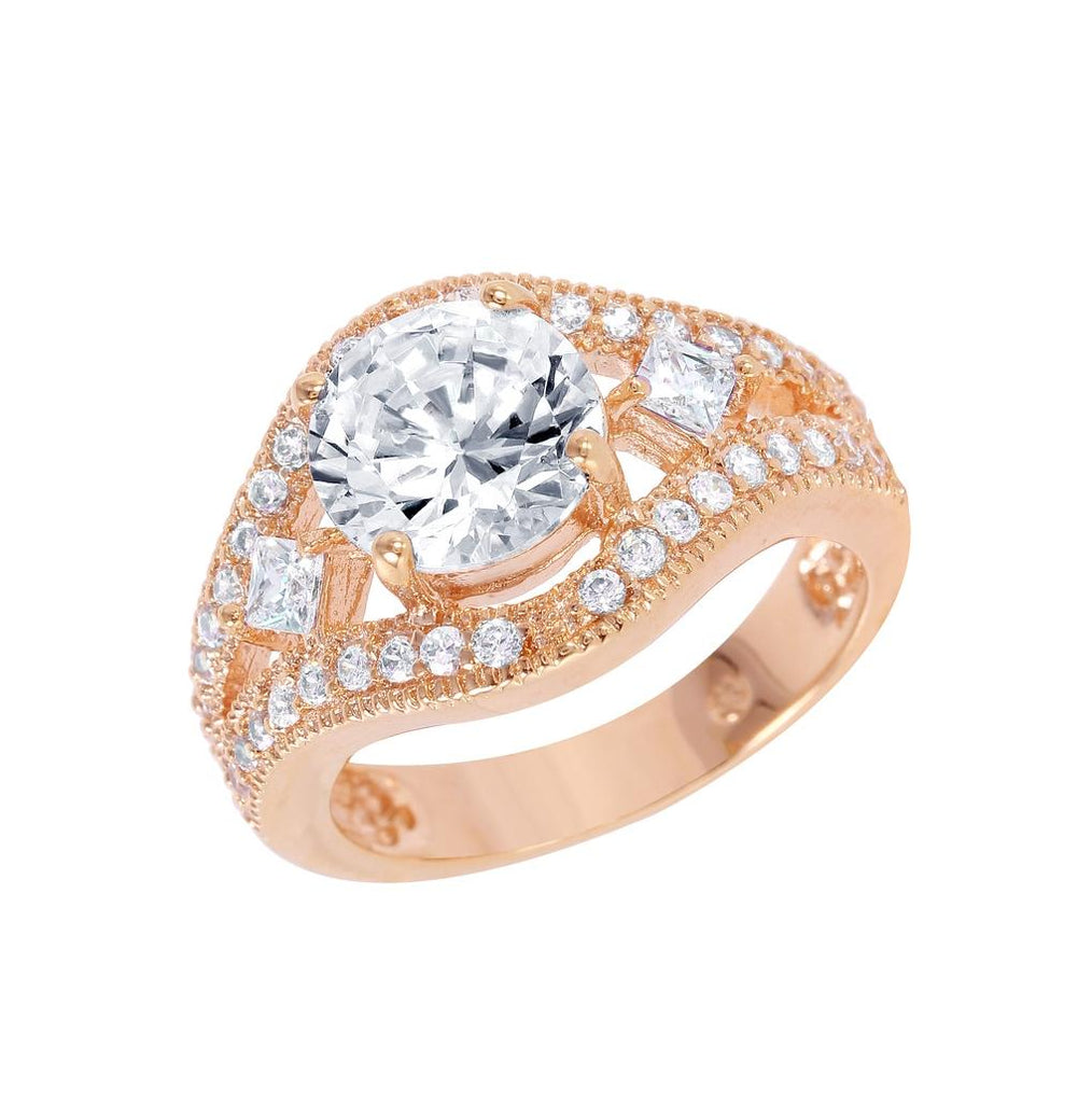 .925 Sterling Silver Rose Gold Plated Multi Shaped Clear Cz Dome Ring, <b>size: 5</b>