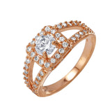 .925 Sterling Silver Rose Gold Plated Round Clear Cz Ring, <b>size: 5</b>