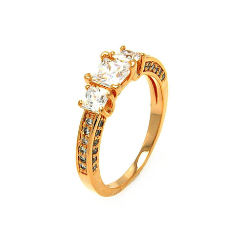 .925 Sterling Silver Rose Gold Plated Clear Cz Past Present Future Ring, <b>size: 5</b>