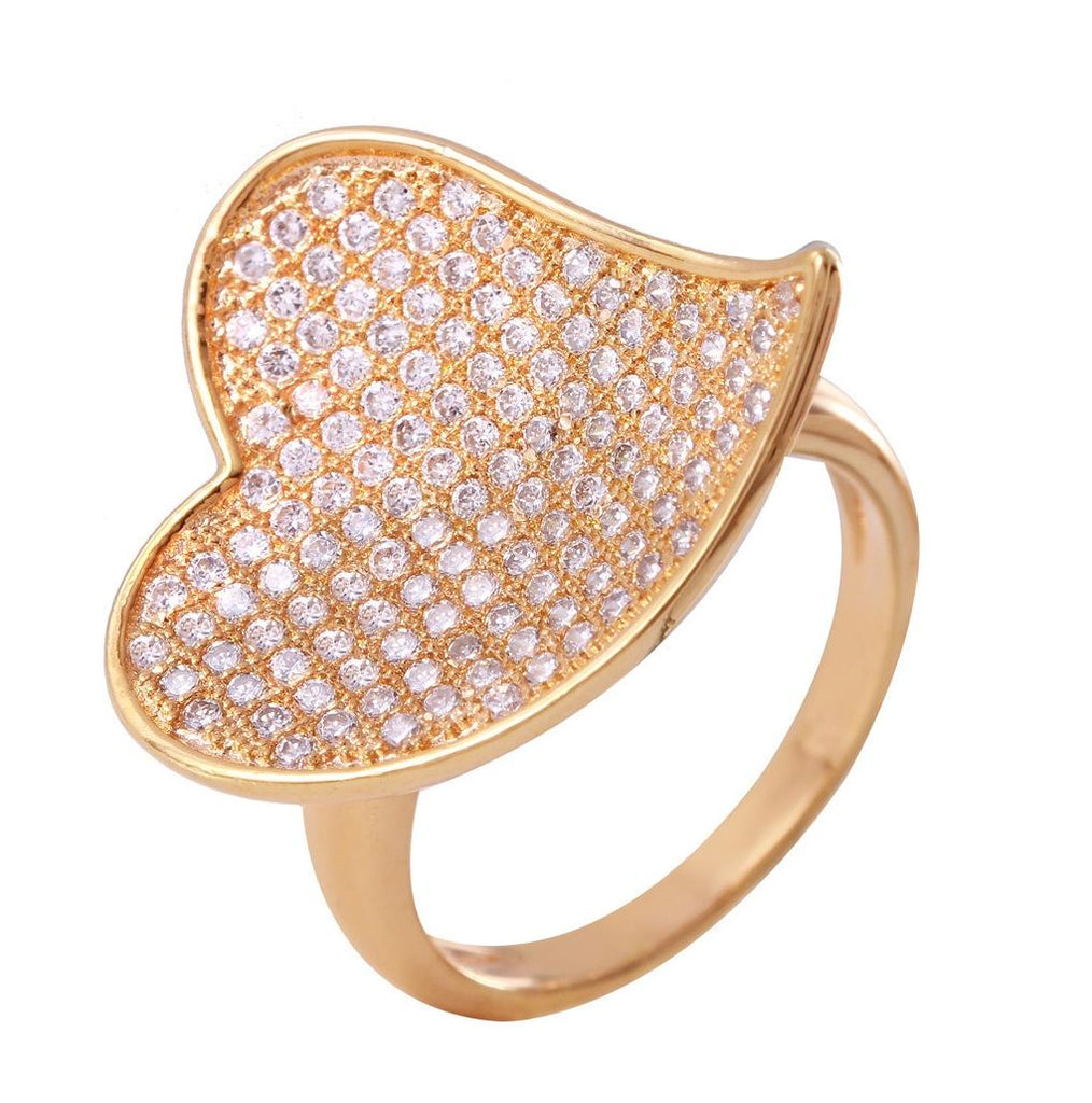 .925 Sterling Silver Rose Gold Plated Clear Micro Pave Cz Heart Ring