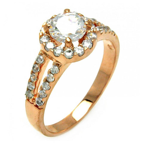 .925 Sterling Silver Rose Gold Plated Clear Cluster Cz Ring, <b>size: 5</b>