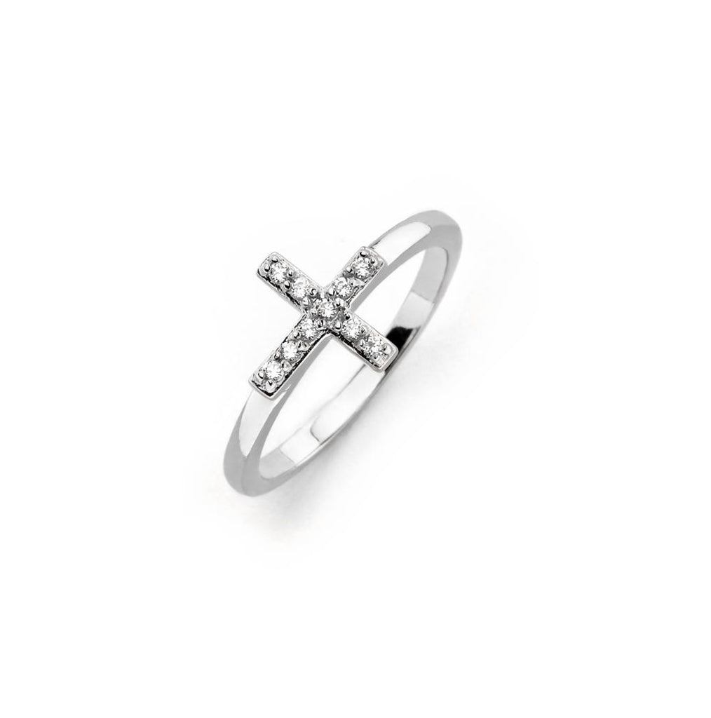 .925 Sterling Silver Rhodium Plated Clear Cz Mini Cross Ring Bgr00614, <b>size: 5</b>