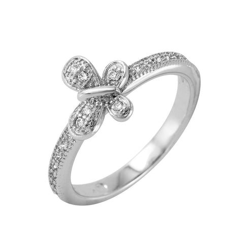 .925 Sterling Silver Rhodium Plated Clear Pave Set Cz Butterfly Ring, <b>size: 5</b>