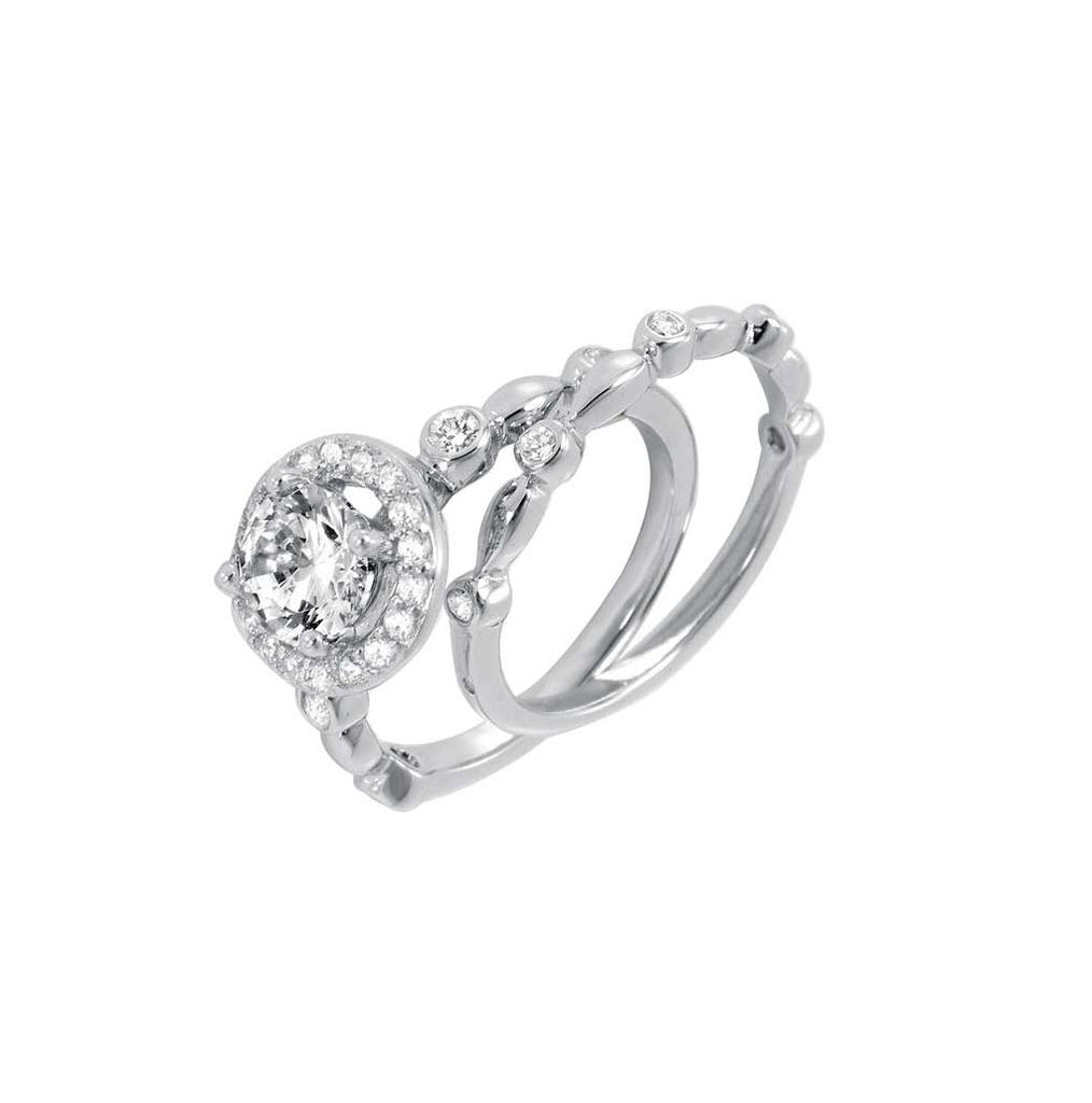 .925 Sterling Silver Rhodium Plated Clear Round Cluster & Center Cz Bridal Ring Set, <b>size: 5</b>