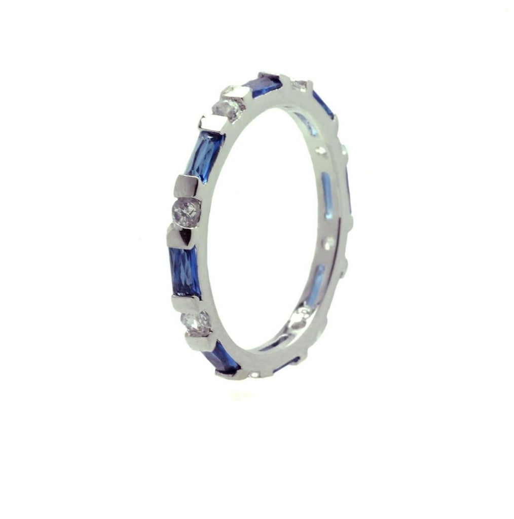 .925 Sterling Silver Rhodium Plated Blue Cz Stackable Eternity Ring, <b>size: 5</b>