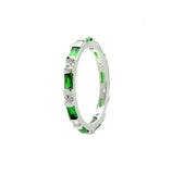 .925 Sterling Silver Rhodium Plated Green Cz Stackable Eternity Ring, <b>size: 5</b>