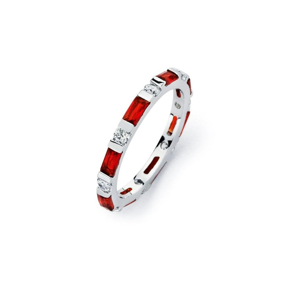 .925 Sterling Silver Rhodium Plated Red Cz Stackable Eternity Ring, <b>size: 5</b>