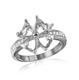 .925 Sterling Silver Rhodium Plated Flower Hearts Mounting Ring, <b>size: 5</b>