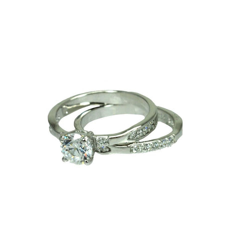 .925 Sterling Silver Rhodium Plated Clear Round Center Cz Engagement Ring Set, <b>size: 5</b>